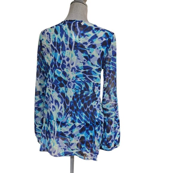 Cache Women's Blue Beaded Long Sleeve Sheer Blouse Small NWT - Picture 3 of 7